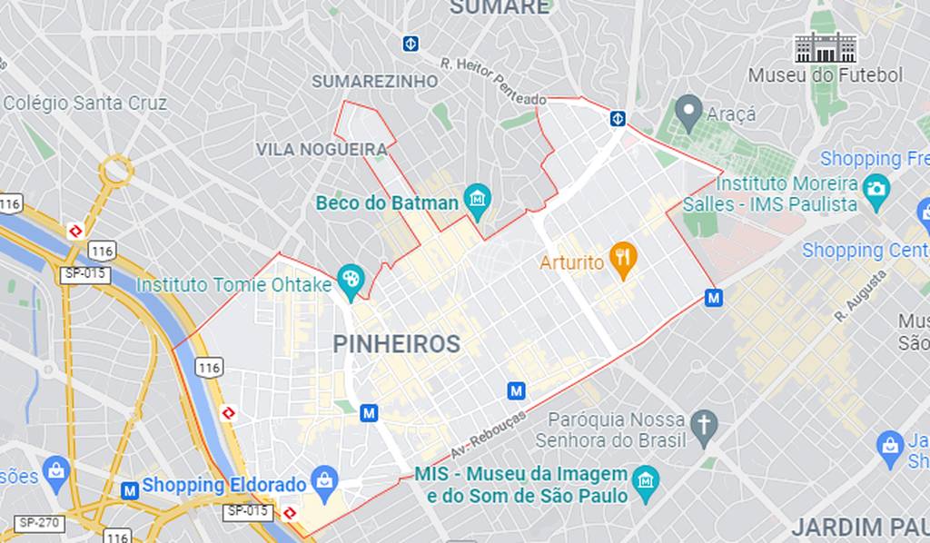 mapa do bairro pinheiros sp